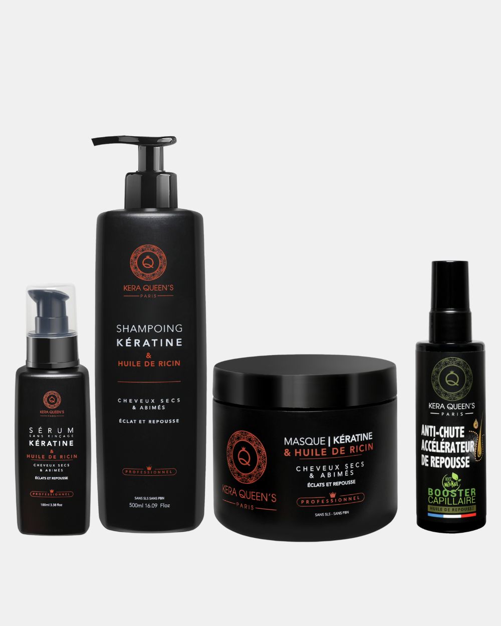 Pack Ricin composée par le shampoing, serum, masque et spray repousse. Dites au revoir aux cheveux secs et abimés et faites places aux cheveux doux et soyeux