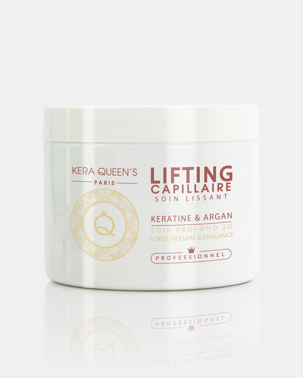 Soin Lifting Kératine et Argan 500 ml boitier blanc avec du rouge