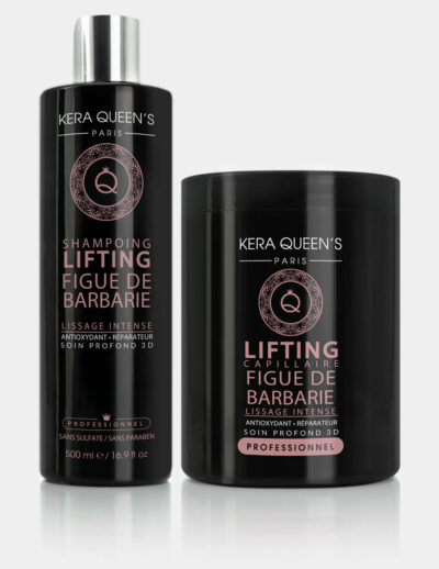 gamme lifting figue de barbarie et kératine composée d'un shampoing 500ml et d'un masque 1000 ml à base de huile de figue pour la protection des cheveux et le ralentissement de l'apparition des cheveux blancs