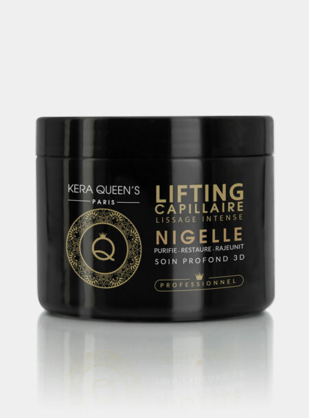 Soin Lifting Nigelle 500 ml boitier noir avec une écriture du logo et du contenu en gold