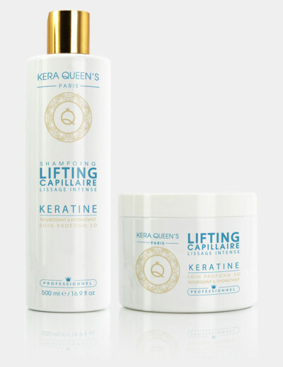 Gamme Lifting Kératine intense 500 ml composée d'un shampoing et masque 500 ml sans sulfate et sans parabène